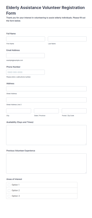 Elderly Assistance Volunteer Registration Form Template