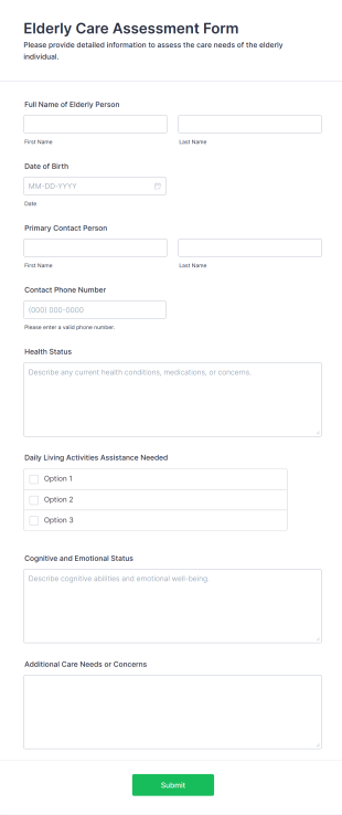 Elderly Care Assessment Form Template