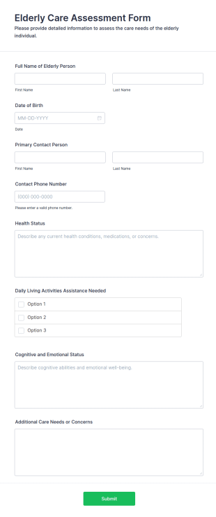 Elderly Care Assessment Form Template