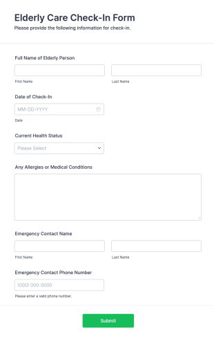 Elderly Care Check In Form Template