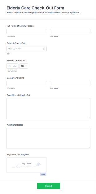 Elderly Care Check Out Form Template