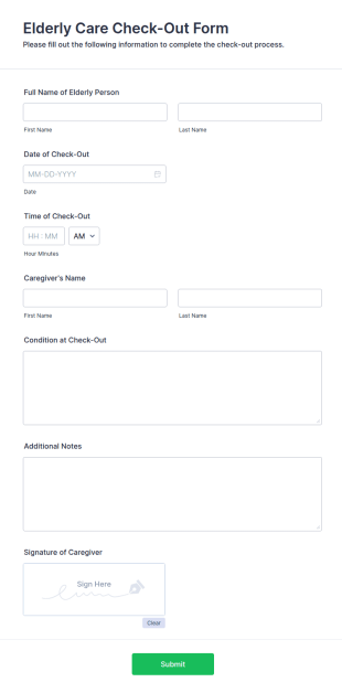 Elderly Care Check Out Form Template