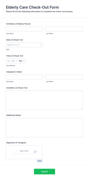 Elderly Care Check Out Form Template