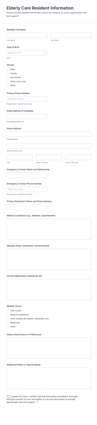 Elderly Care Resident Information Form Template