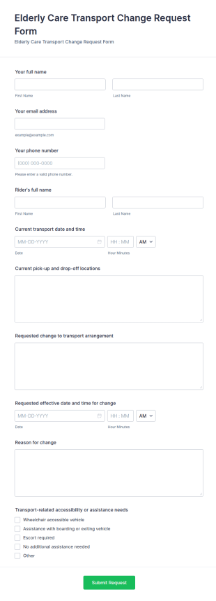 Elderly Care Transport Change Request Form Template