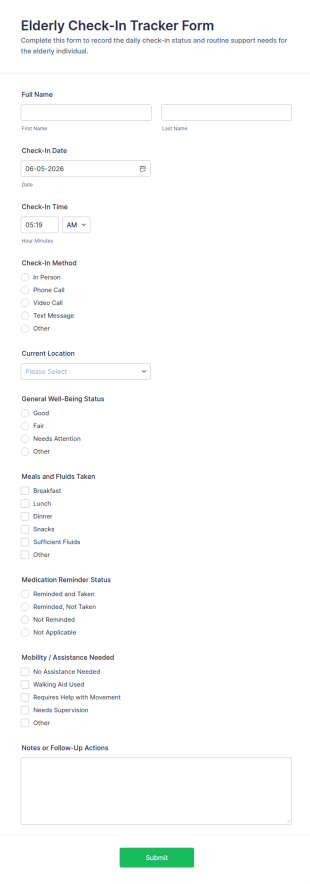Elderly Check In Tracker Form Template