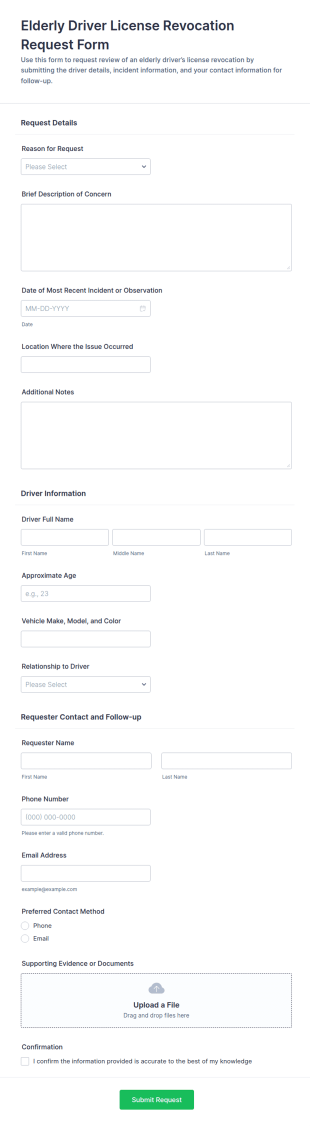 Elderly Driver License Revocation Request Form Template