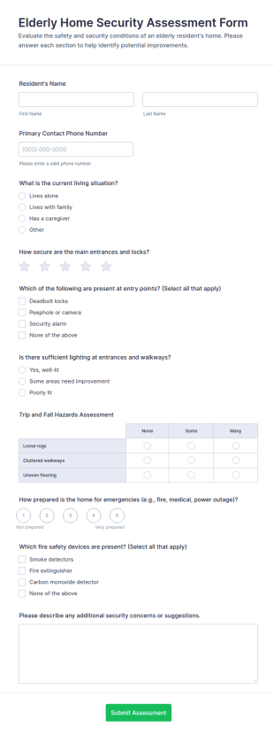 Elderly Home Security Assessment Form Template