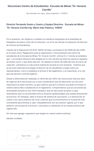 Elecciones Centro De Estudiantes Escuela De Minas "Dr. Horacio Carrillo" Form Template