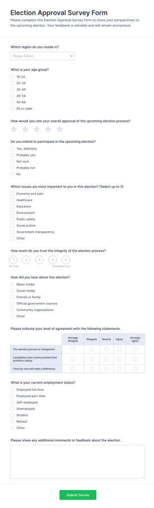 Election Approval Survey Form Template
