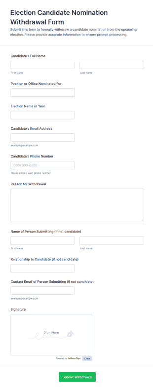 Election Candidate Nomination Withdrawal Form Template