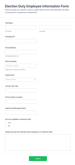 Election Duty Employee Information Form Template