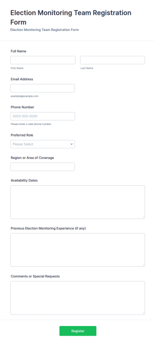 Election Monitoring Team Registration Form Template