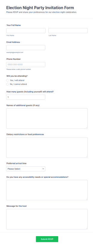 Election Night Party Invitation Form Template