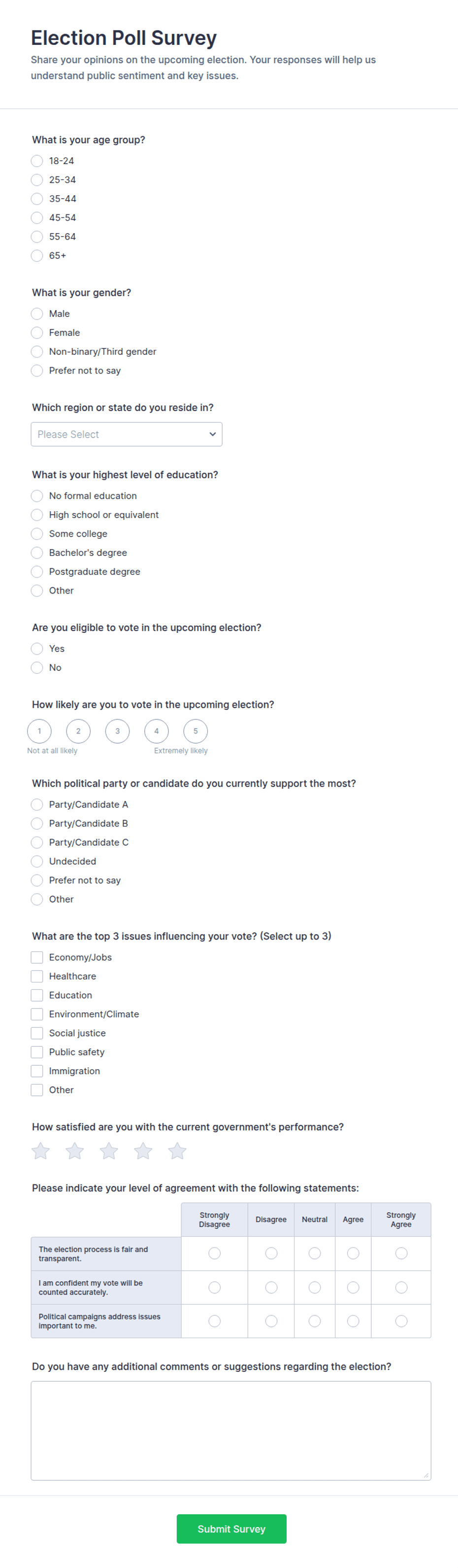 Election Poll Survey Form Template | Jotform