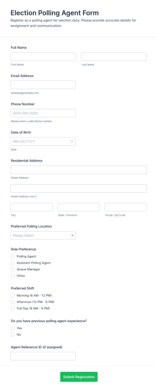 Election Polling Agent Form Template