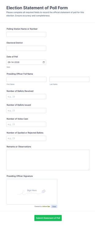 Election Statement Of Poll Form Template