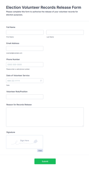 Election Volunteer Records Release Form Template