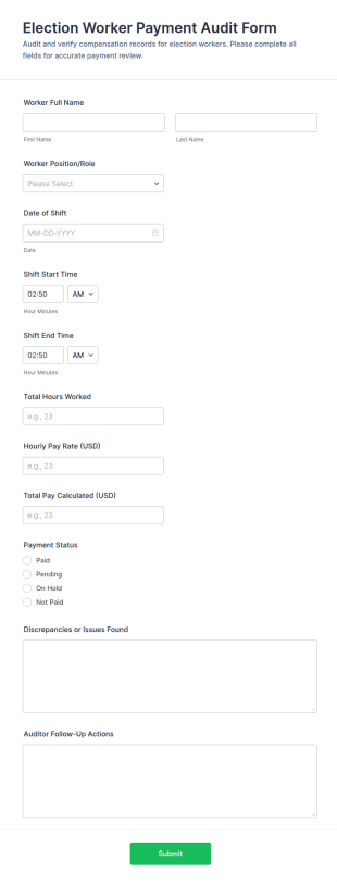 Election Worker Payment Audit Form Template