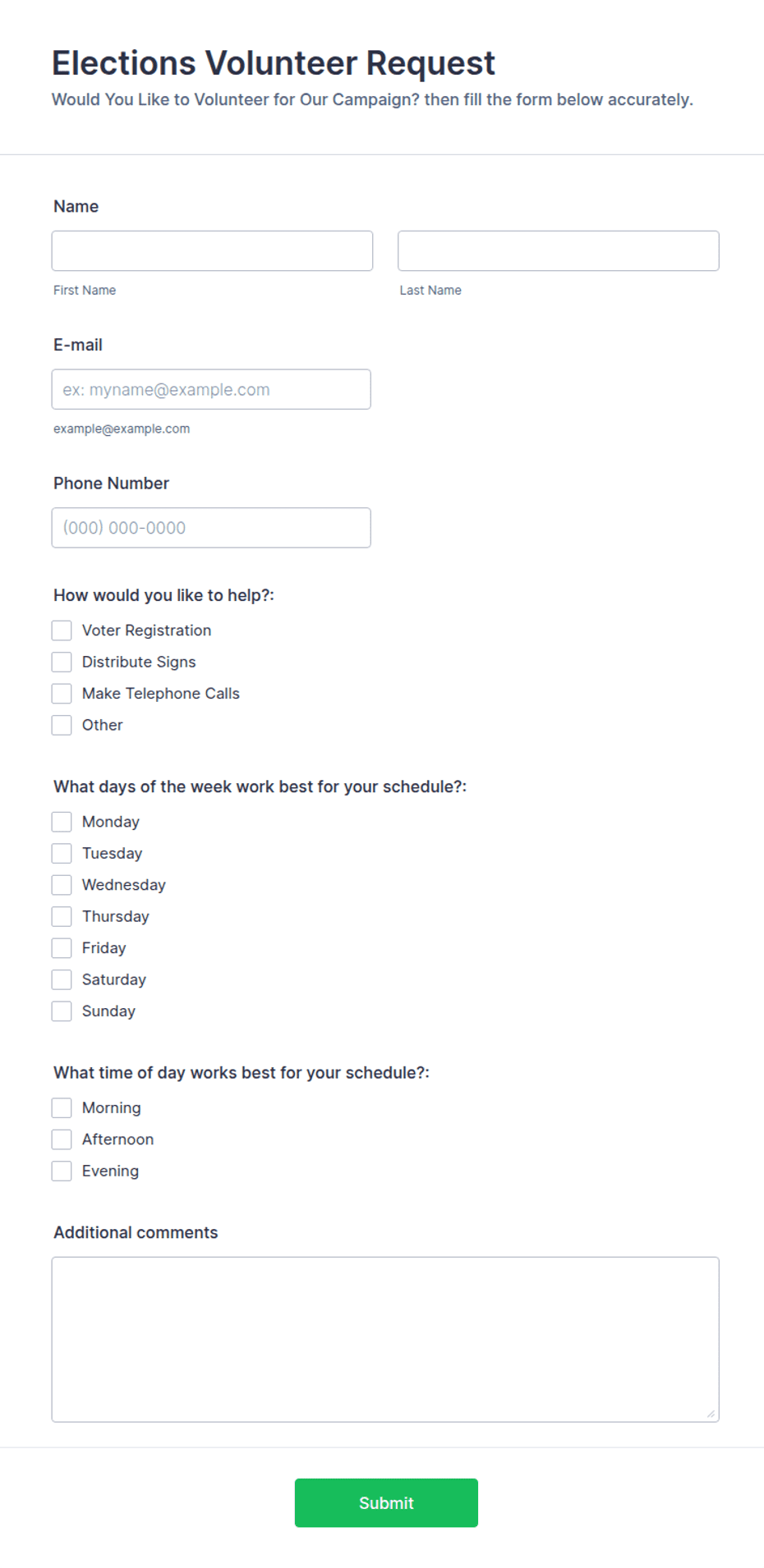 Elections Volunteer Request Form Template | Jotform