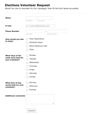 Elections Volunteer Request Form Template