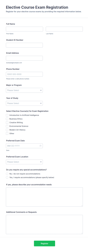 Elective Course Exam Registration Form Template