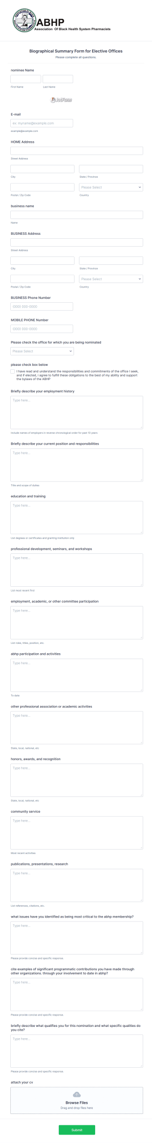 Elective Office Application Form Template