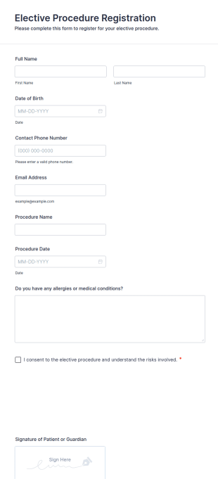 Elective Procedure Registration Form Template