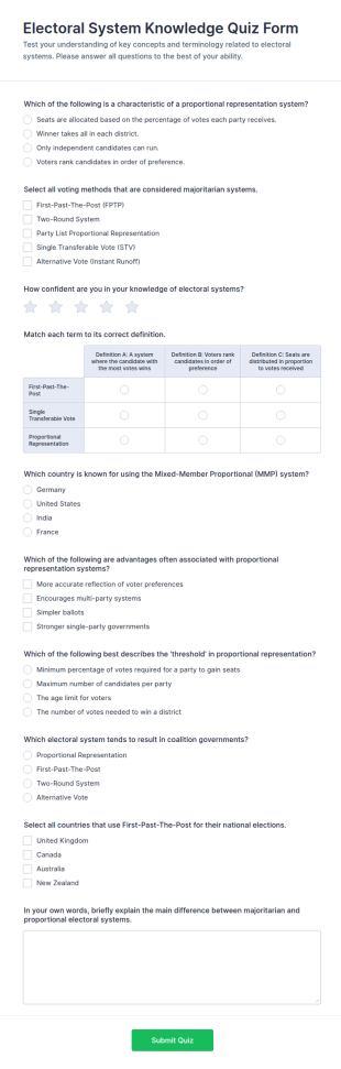 Electoral System Knowledge Quiz Form Template