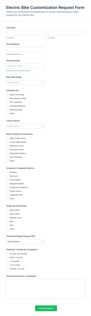 Electric Bike Customization Request Form Template
