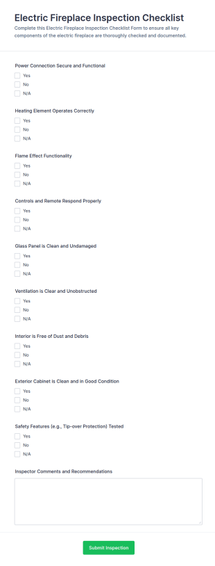 Electric Fireplace Inspection Checklist Form Template