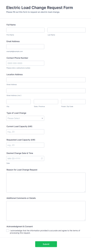 Electric Load Change Request Form Template
