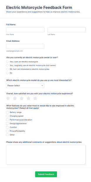 Electric Motorcycle Feedback Form Template