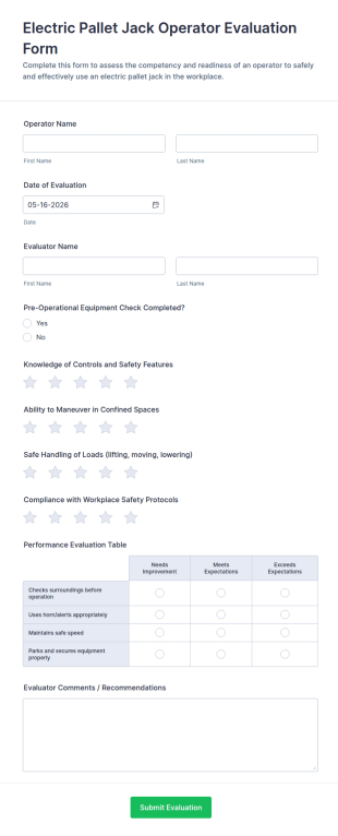 Electric Pallet Jack Operator Evaluation Form Template