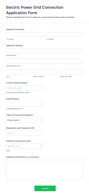 Electric Power Grid Connection Application Form Template
