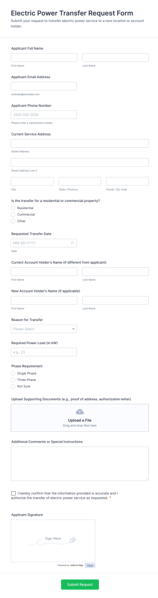 Electric Power Transfer Request Form Template