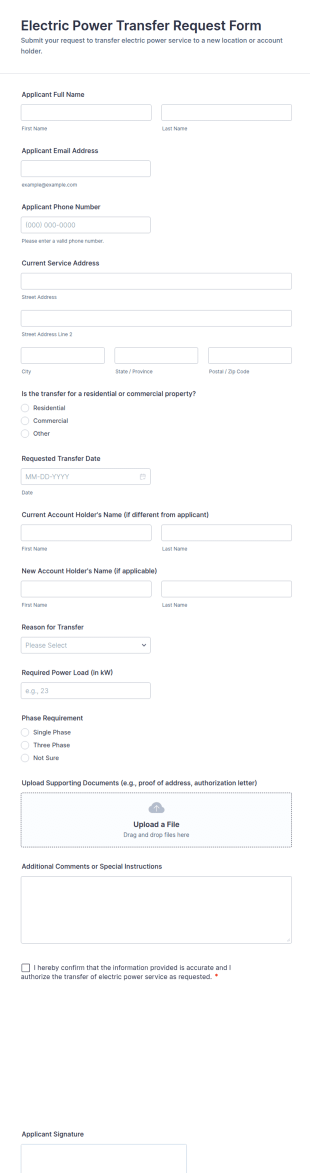 Electric Power Transfer Request Form Template
