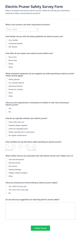 Electric Pruner Safety Survey Form Template