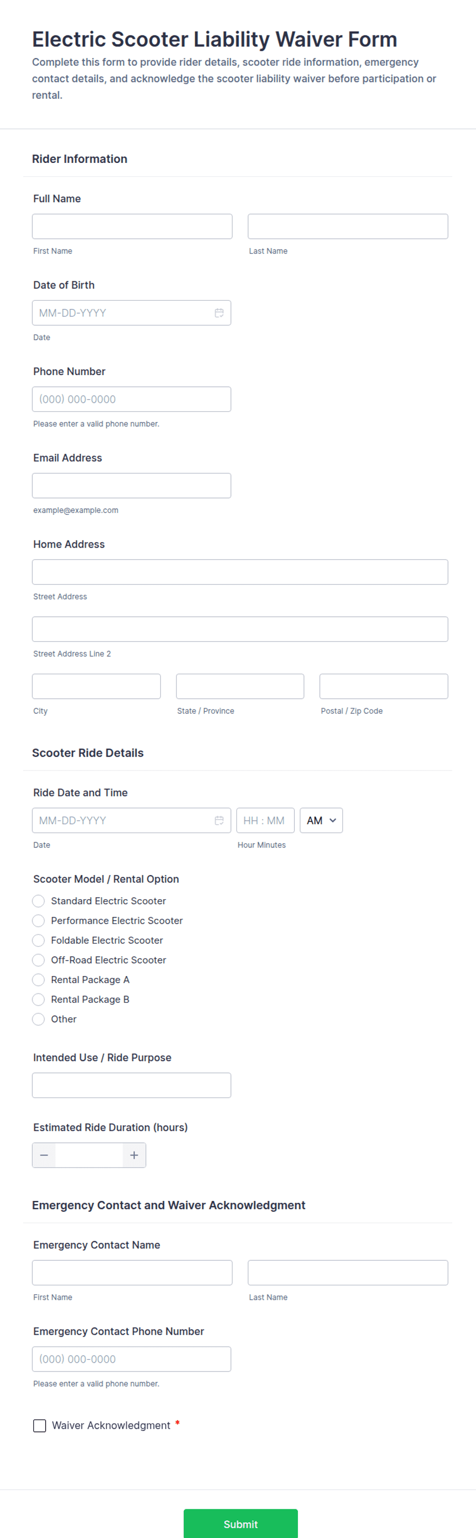 Electric Scooter Liability Waiver Form Template | Jotform