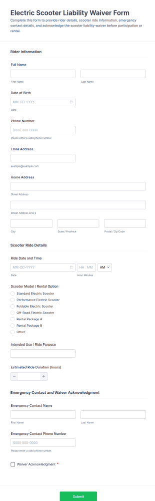 Electric Scooter Liability Waiver Form Template