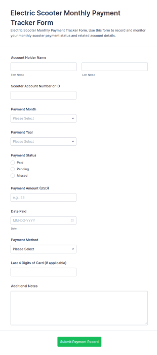 Electric Scooter Monthly Payment Tracker Form Template