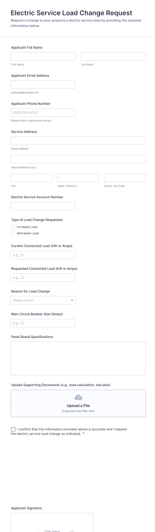 Electric Service Load Change Request Form Template