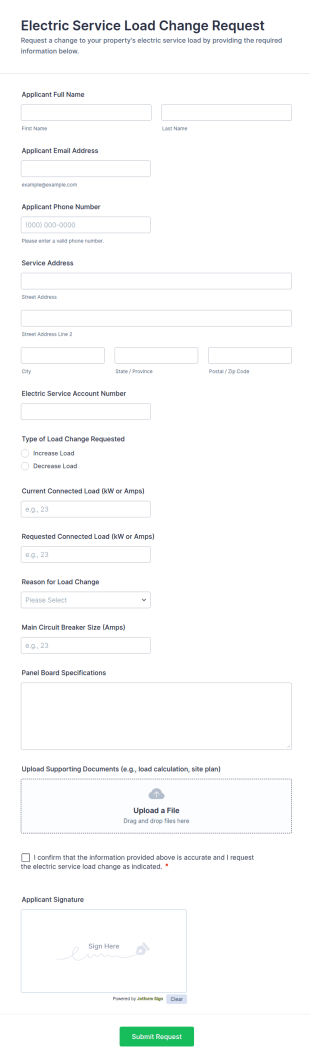 Electric Service Load Change Request Form Template