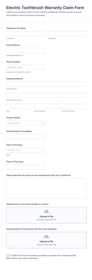 Electric Toothbrush Warranty Claim Form Template