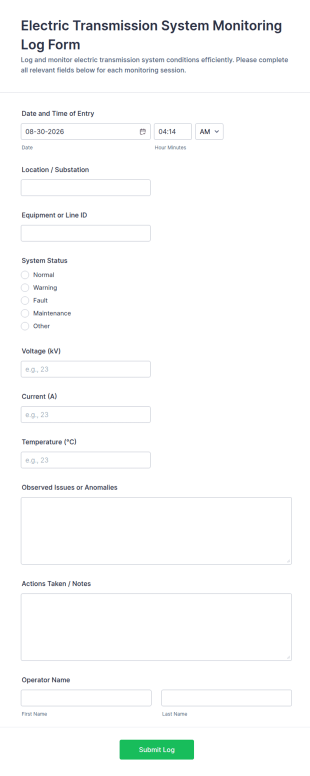Electric Transmission System Monitoring Log Form Template