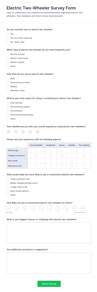 Electric Two Wheeler Survey Form Template