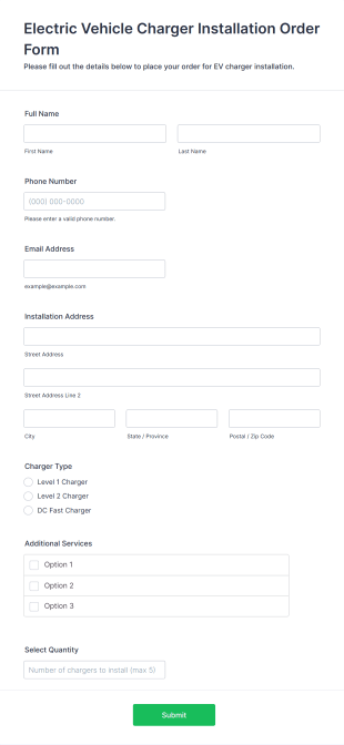 Electric Vehicle Charger Installation Order Form Form Template