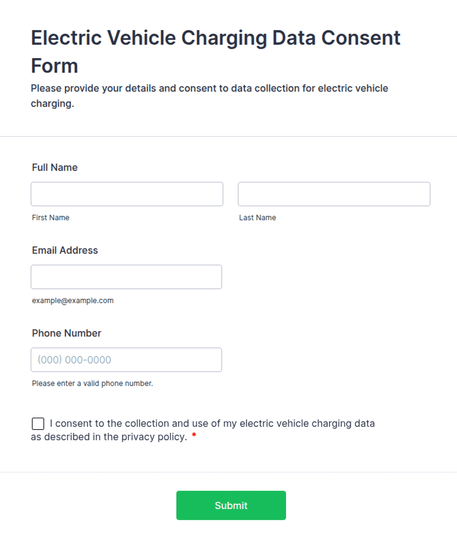 Ev Order Form Electric Vehicle Charging Data Consent Form Template | Jotform