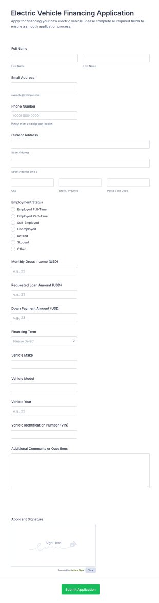 Electric Vehicle Financing Application Form Template