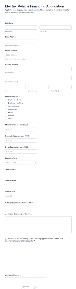 Electric Vehicle Financing Application Form Template